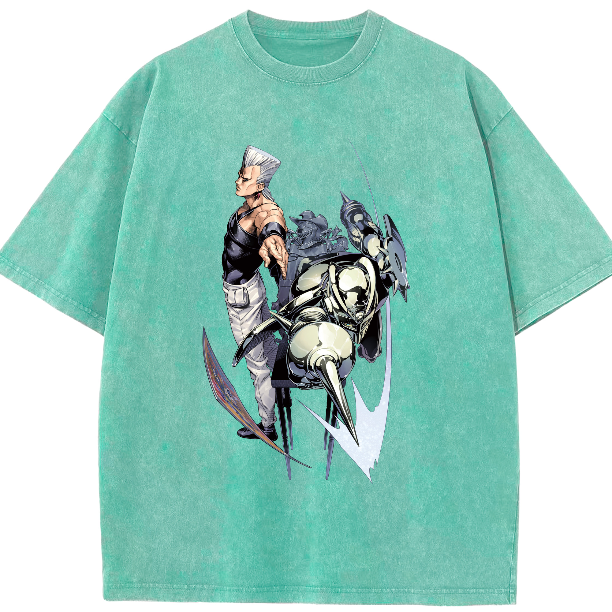 （画像用） ジョジョの奇妙な冒険 ジャン＝ピエール?ポルナレフ JoJo's Bizarre Adventure Jan Pierre Polnareff 綿100% ヴィンテージ風 半袖Tシャツ（フロントプリント）
